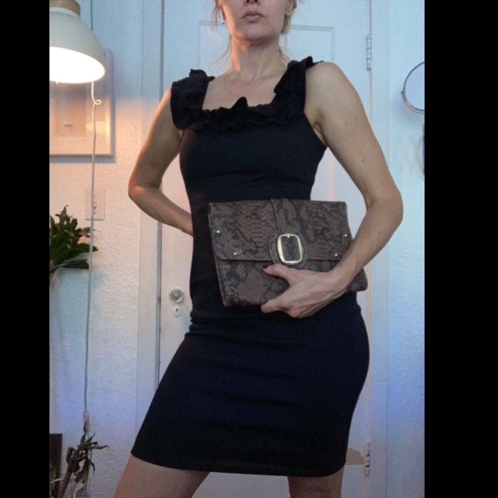 ZARA black body conscious dress w ruffle collar
